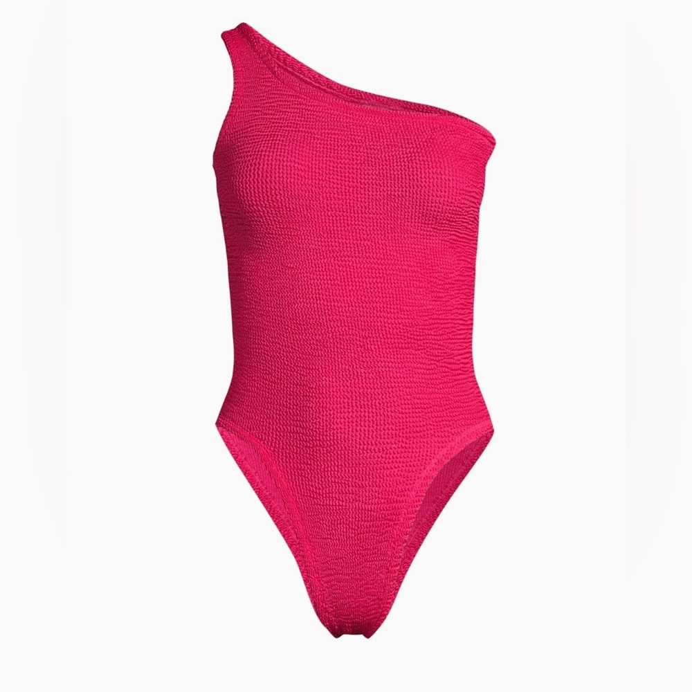 HUNZA G Nancy One-Shoulder Metallic Raspberry OS One-Piece Swimsuit NEW